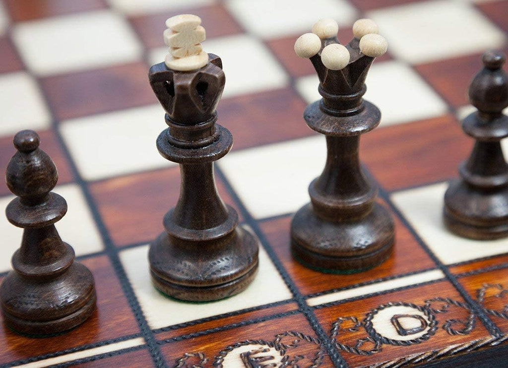 Handmade Wooden Chess Set with 16 Inch Board and Hand Carved Chess Pieces H67107