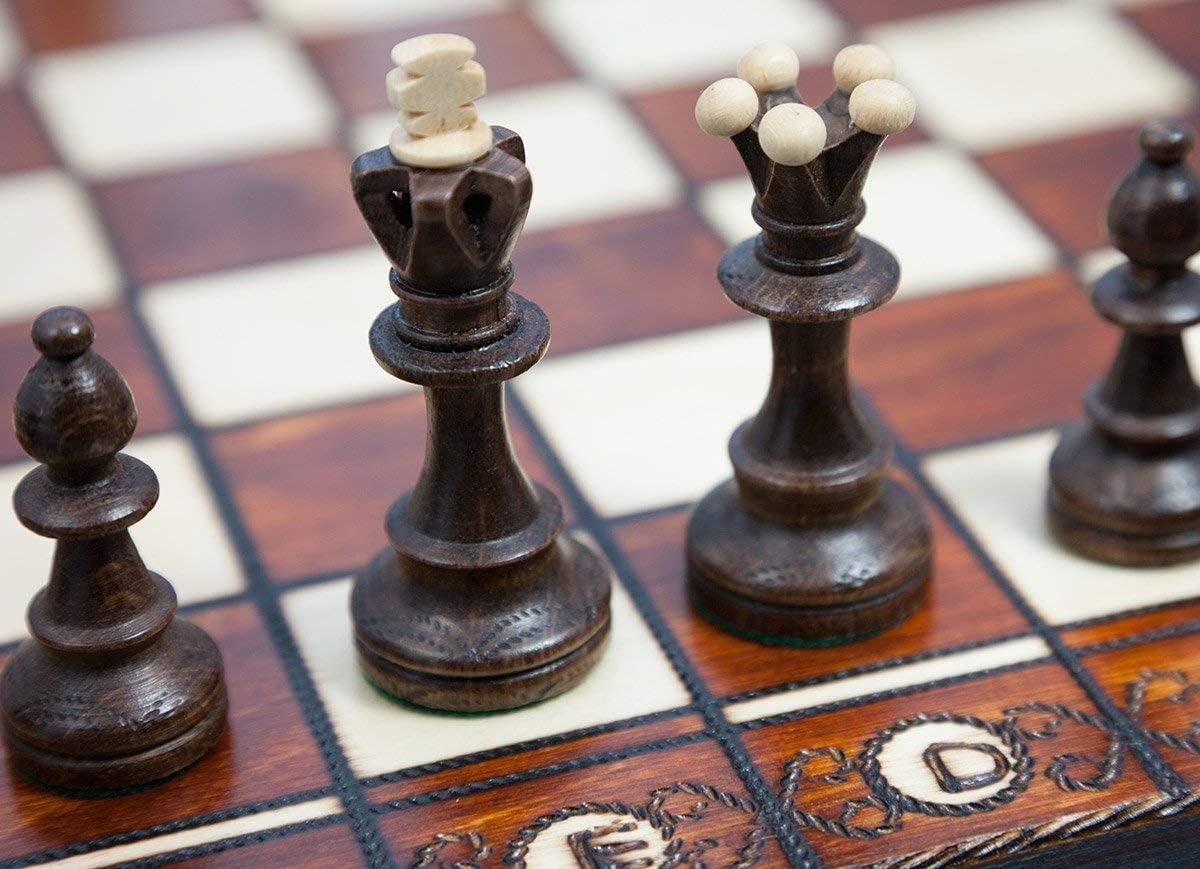 Handmade Wooden Chess Set with 16 Inch Board and Hand Carved Chess Pieces H67107