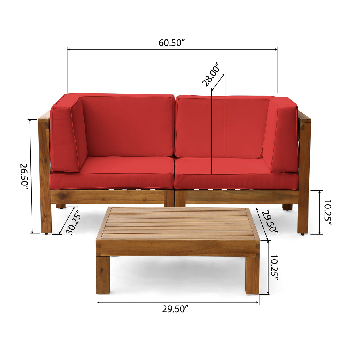Brown Acacia Wood Sectional Loveseat with Coffee Table R1566