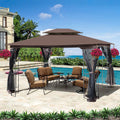 13x10 Outdoor Patio Gazebo Canopy Tent With Ventilated Double Roof And Mosquito Net, Brown P954332