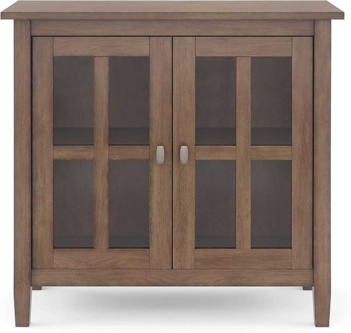 Rustic Natural Aged Brown Solid Wood Low Storage Cabinet with 2 Adjustable Shelves and Tempered Glass Door J854