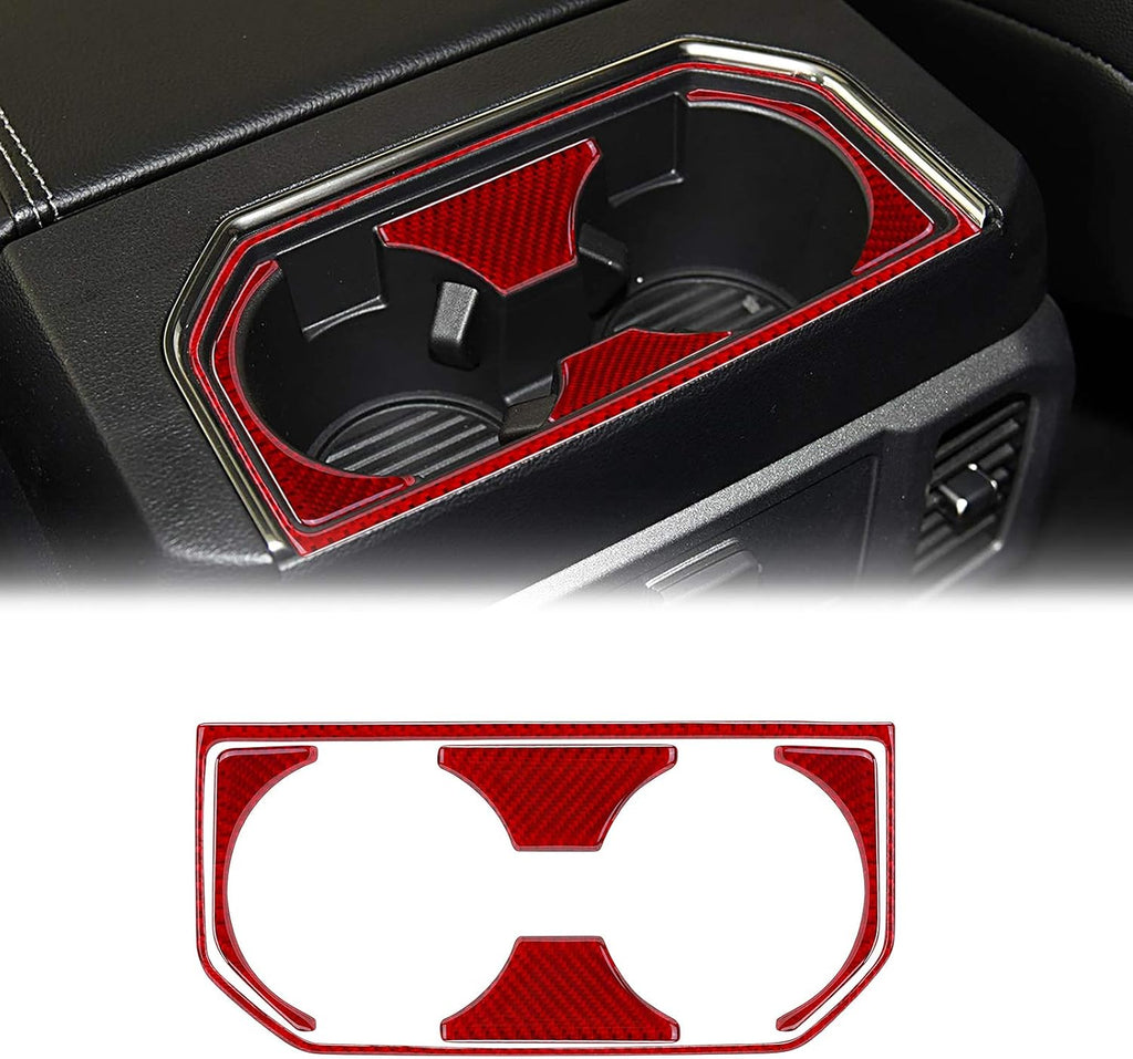 Carbon Fiber Red Rear Cup Holder Panel Trim Cover 5PCS H68448