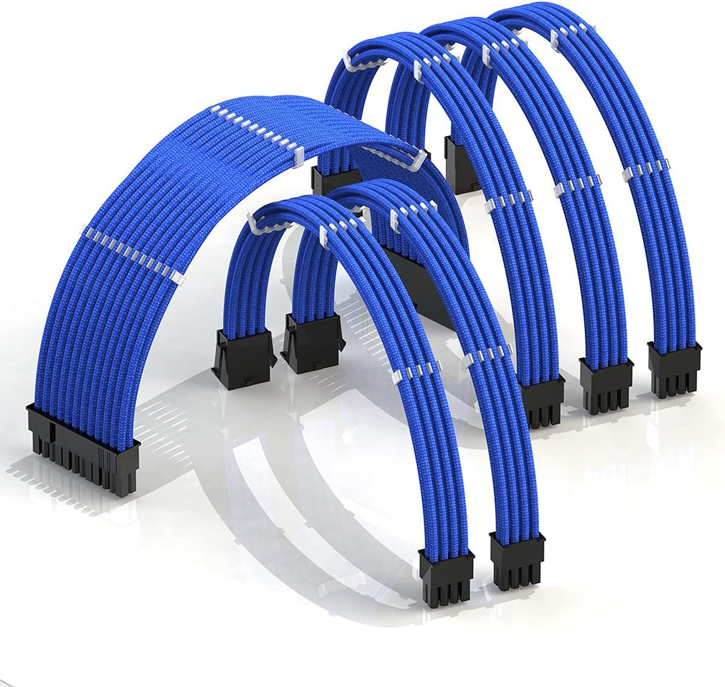 30cm PSU Cable Extension 18AWG Oxygen Free Copper Teflon Jacket Mod GPU PC w/Comb Kit 24 P (20+4) CPU 8 P (4+4) GPU 8 P (6+2) Set 300mm Blue G639765