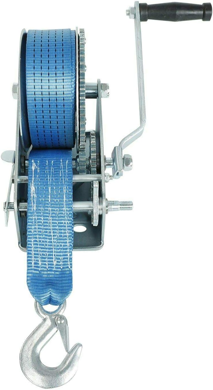 3200lbs Hand Crank Gear Winch Polyester Strap Pack of 2 A88253