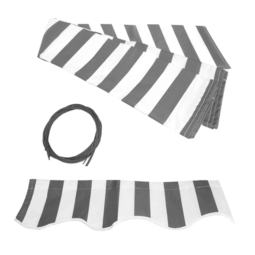 Grey White Striped Motorized Retractable Patio Awning I37924