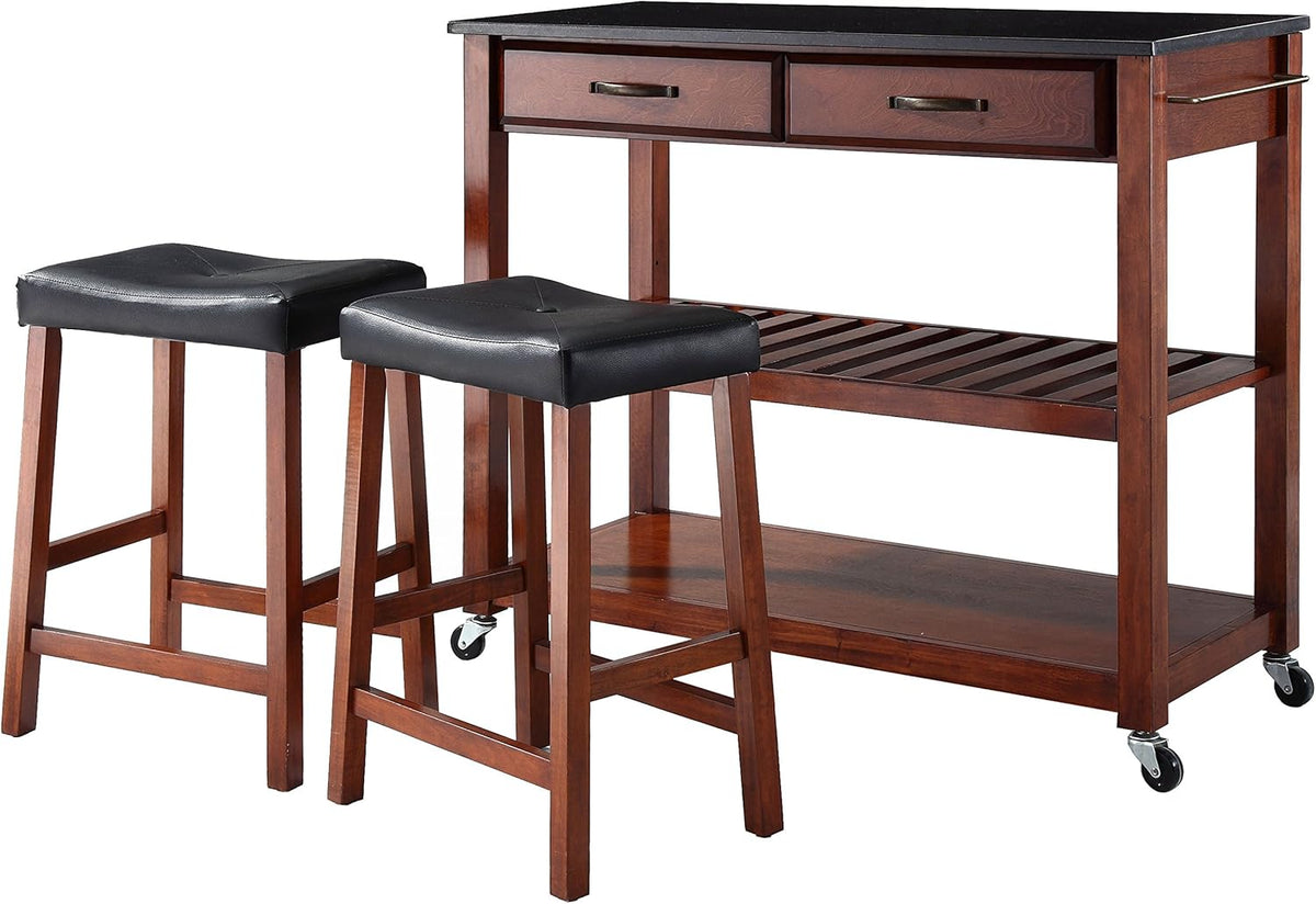 Full Size Kitchen Prep Cart with Solid Black Granite Top X895931