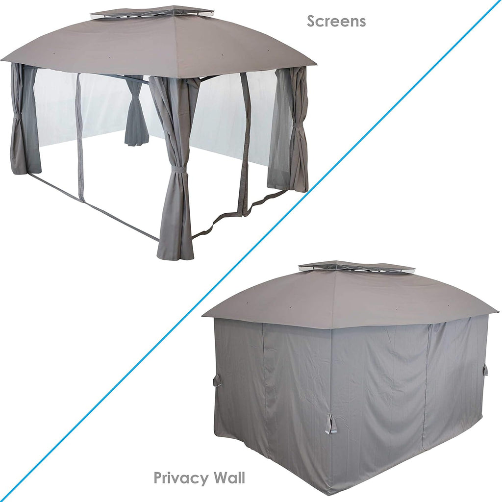 Gray Rectangle Patio Gazebo with Screens and Privacy Walls R313