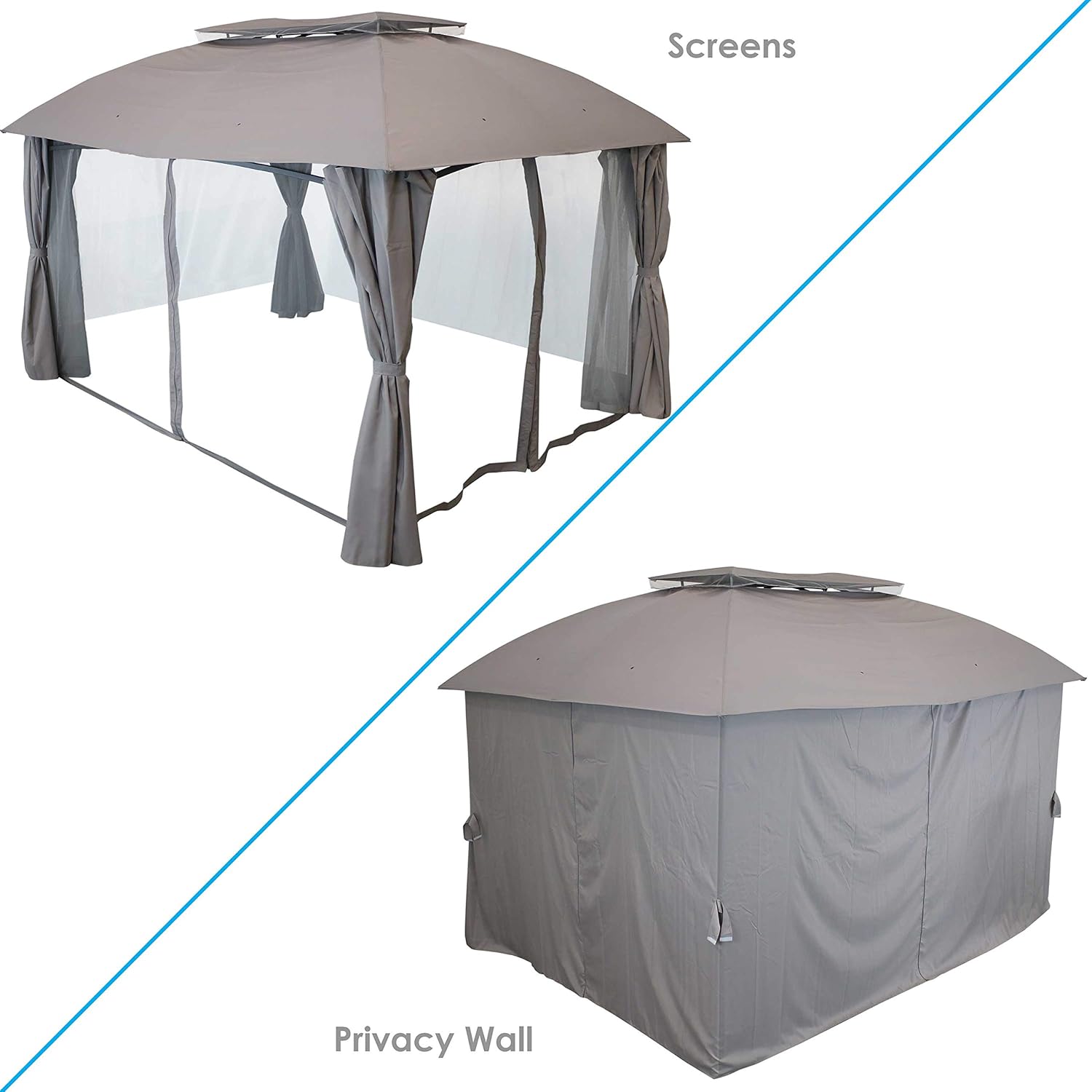 Gray Rectangle Patio Gazebo with Screens and Privacy Walls R313