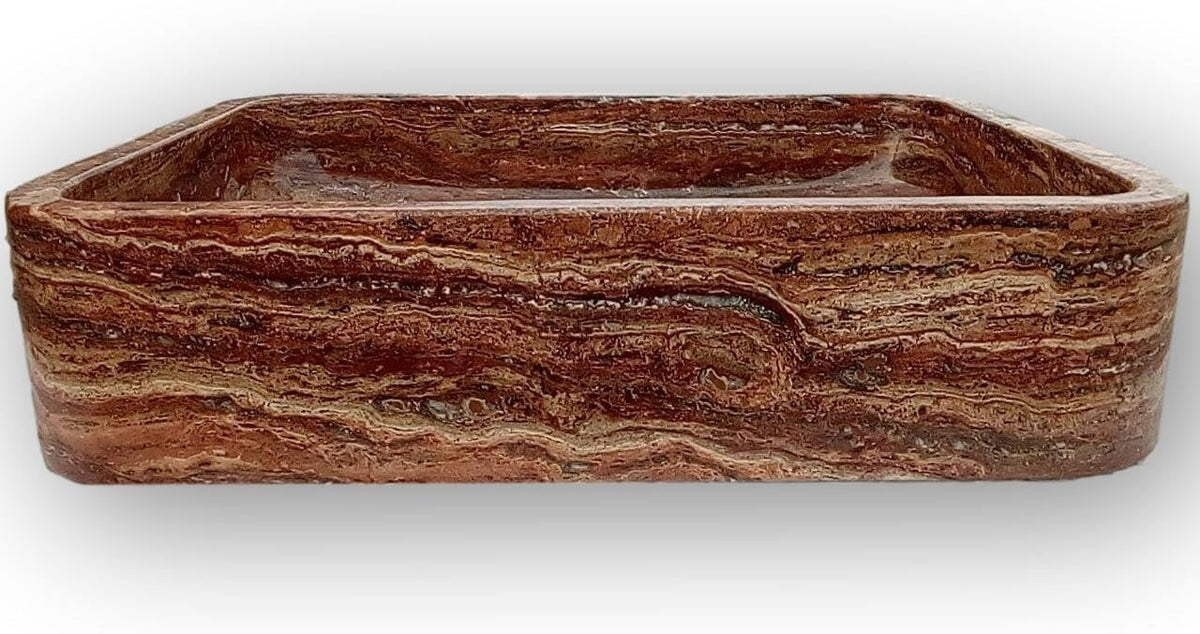 Tan Travertine Rectangle Stone Bathroom Vanity Sink R374