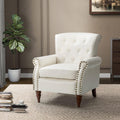 Ivory Faux Leather Accent Chair with Solid Wood Legs L17162