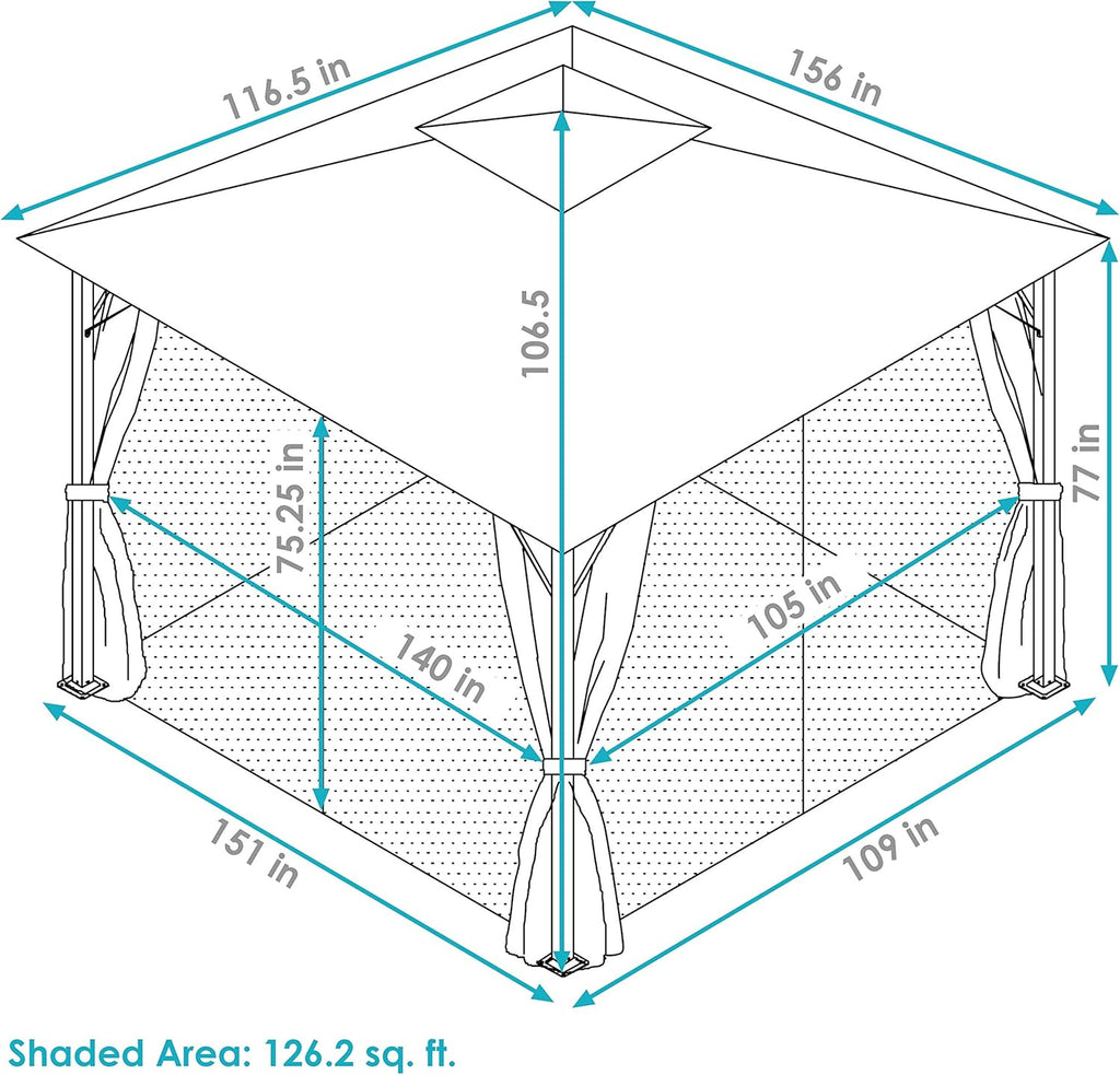 Gray Rectangle Patio Gazebo with Screens and Privacy Walls R313