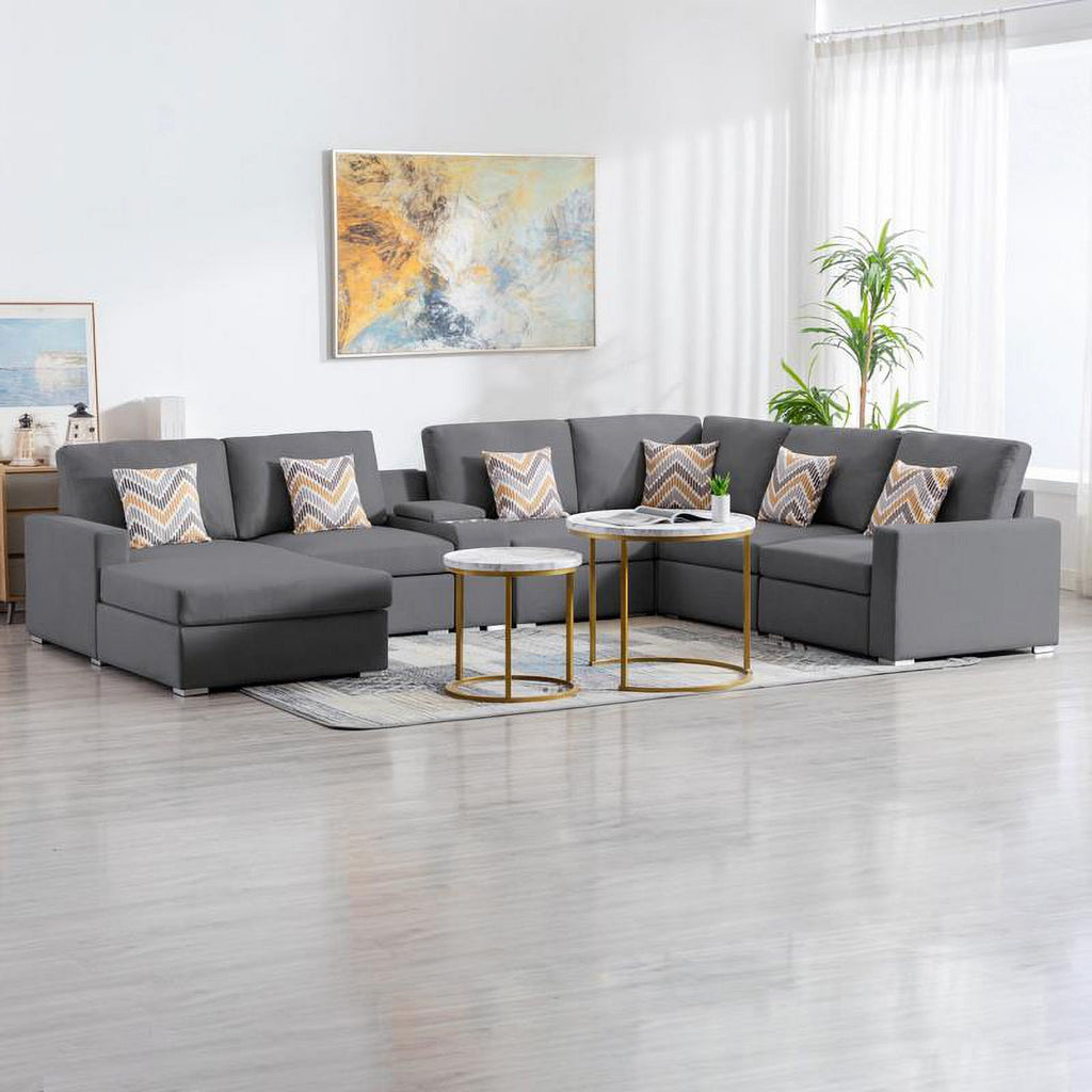 Gray Fabric Reversible Sectional with Storage Console Q89630