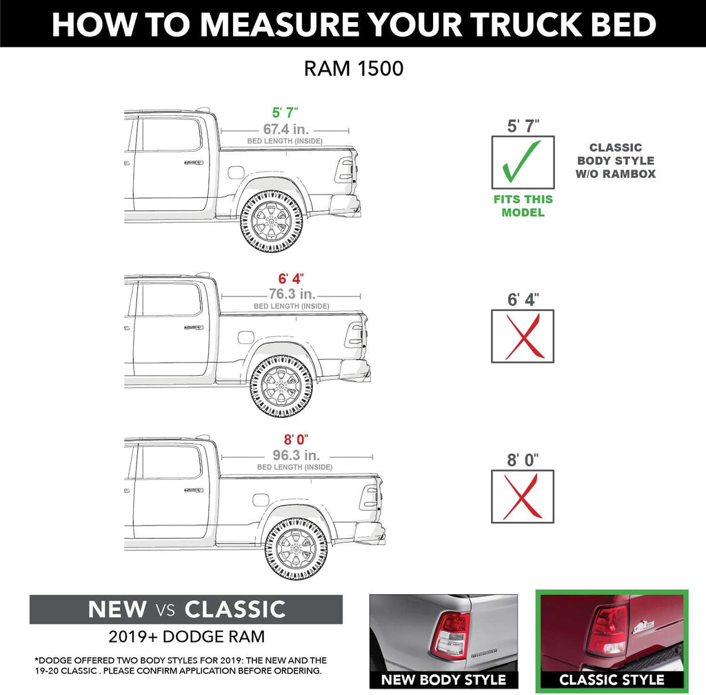 Hard Tri-Fold Truck Bed Tonneau Cover for 2002 - 2018, 2019/20 Classic Dodge Ram 1500 w/o RamBox 5' 7" Bed (67.4") Y8699