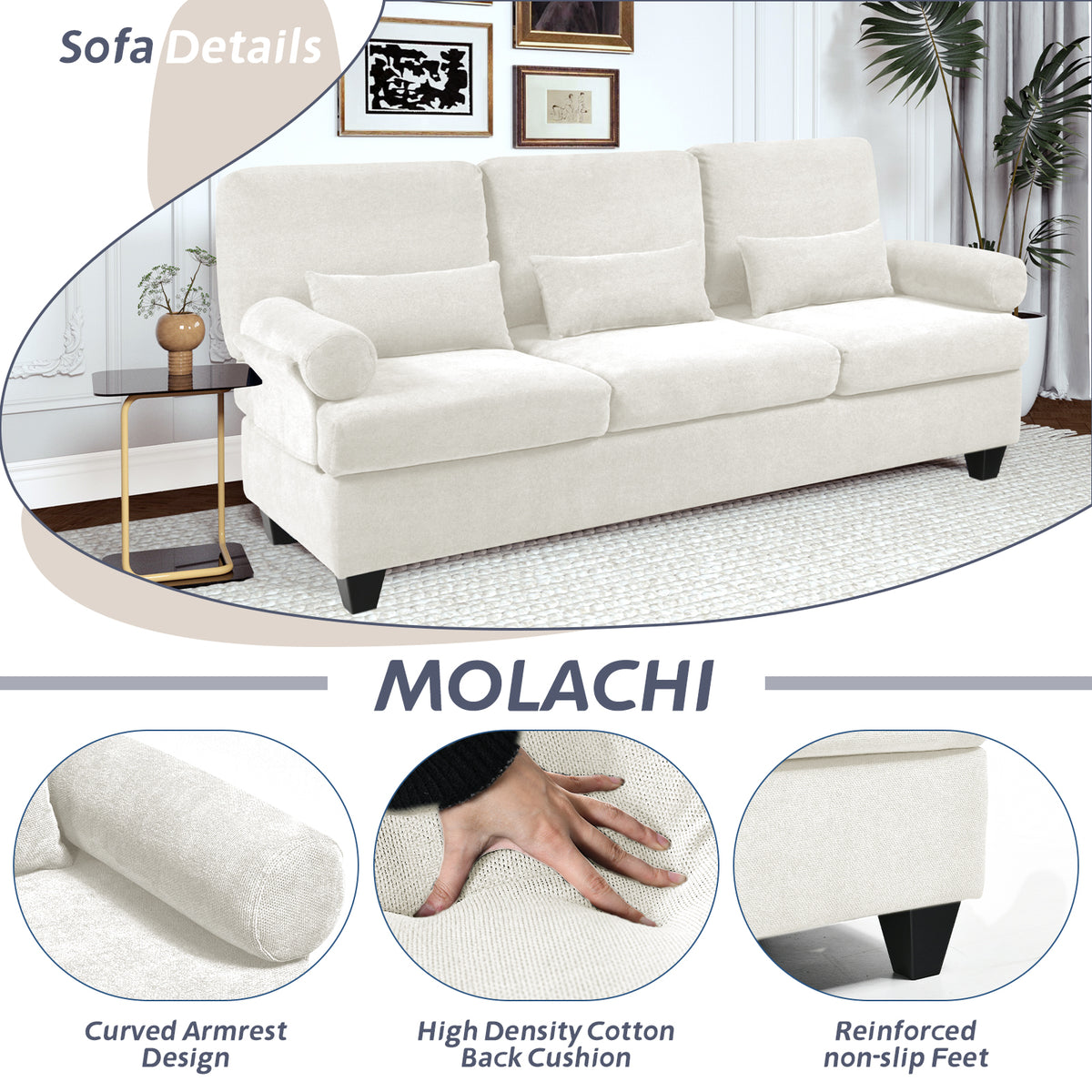 82" 3-seat Deep Seat Sofa with 3 Soft Pillows Z9426