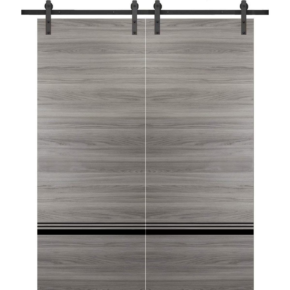 Double Barn Door 36 x 80 inches Grey Matte with Frosted Glass Stainless Steel Rail Hangers Solid Panel Interior Doors D865