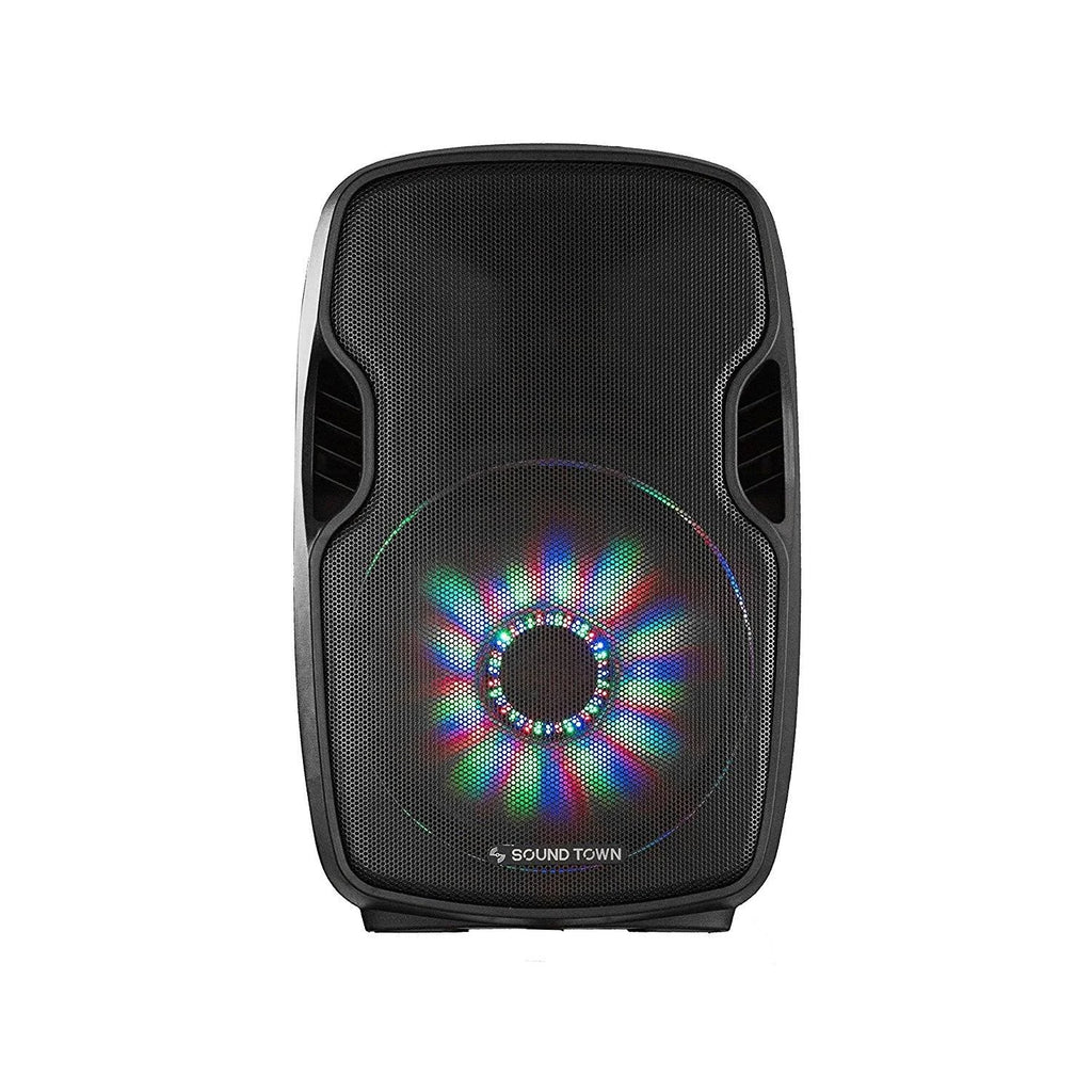 15-inch 2-Way Portable PA Speaker with Built-in Rechargeable Battery, 2 Wireless Mics, Bluetooth, USB, SD Card Reader, LED G421