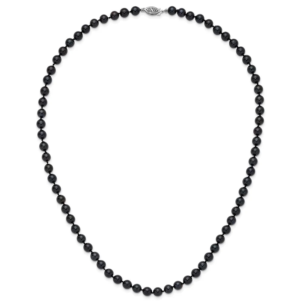 14k White Gold 6-7mm Round Black Akoya Cultured Pearl Necklace Q236954