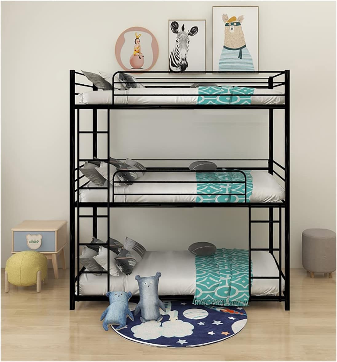 Black Triple Bunk Metal Beds, Twin Over Twin/Twin Bunk Bed P162449