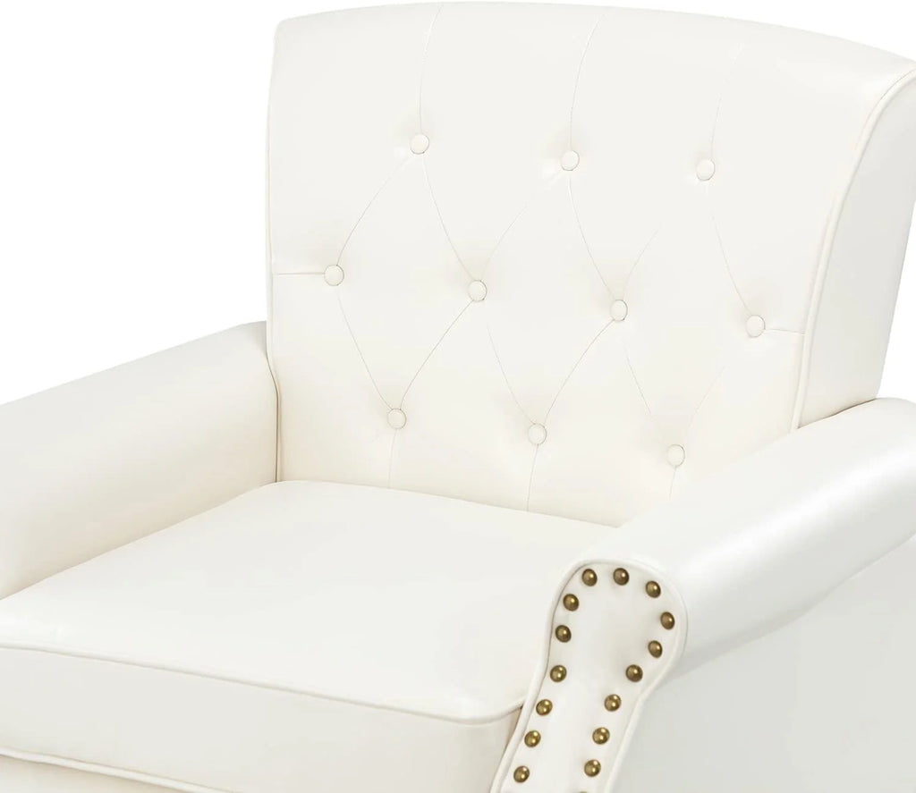 Ivory Faux Leather Accent Chair with Solid Wood Legs L17162