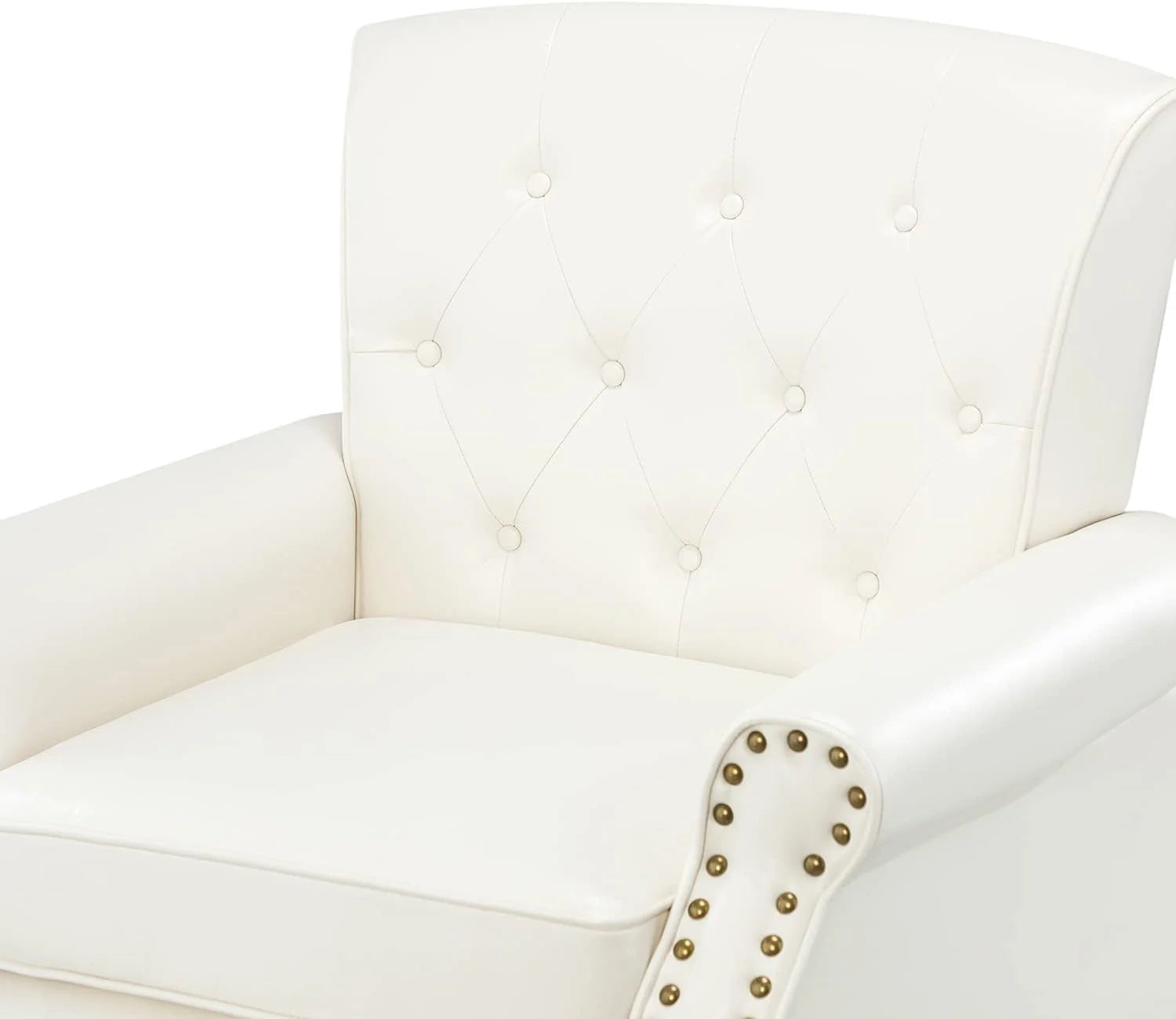 Ivory Faux Leather Accent Chair with Solid Wood Legs L17162