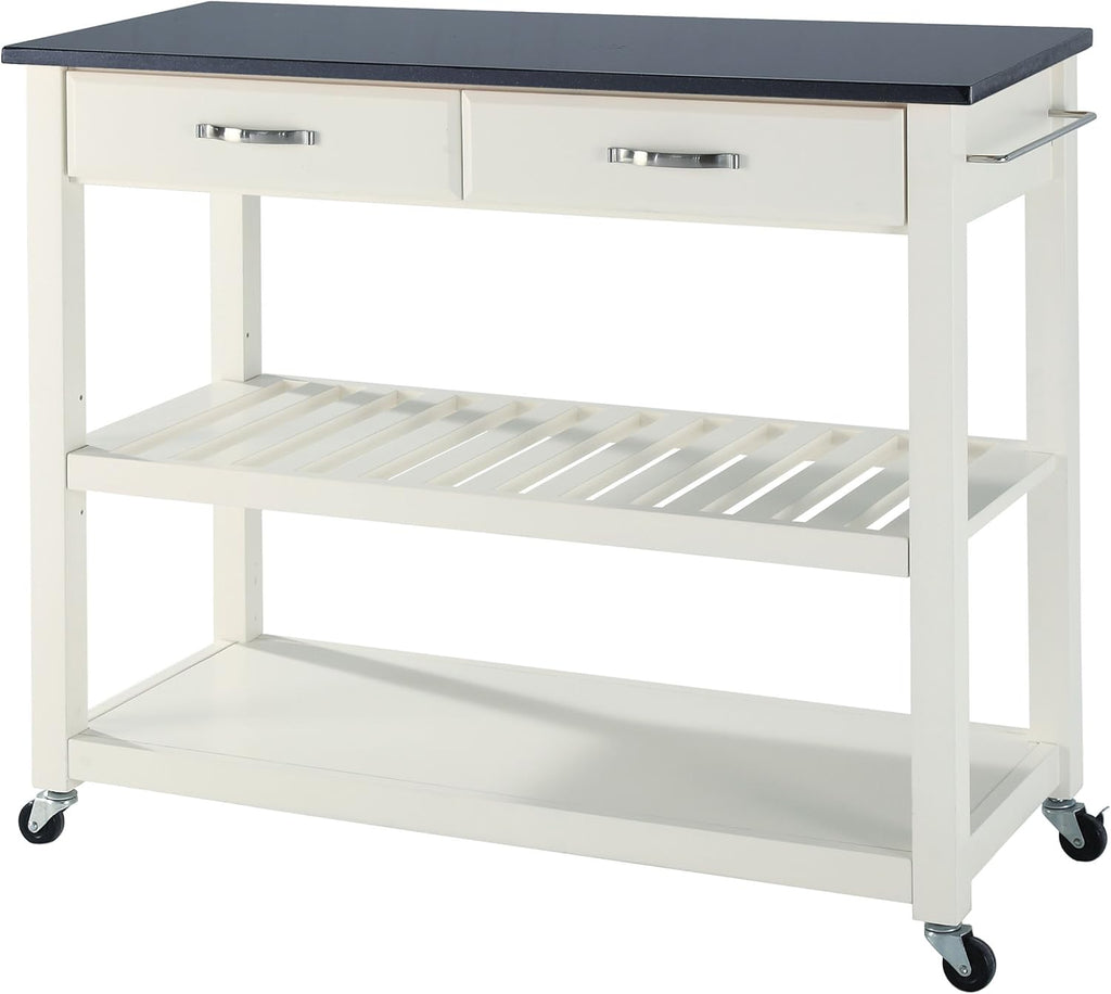 Full Size Kitchen Prep Cart with Solid Black Granite Top X895931