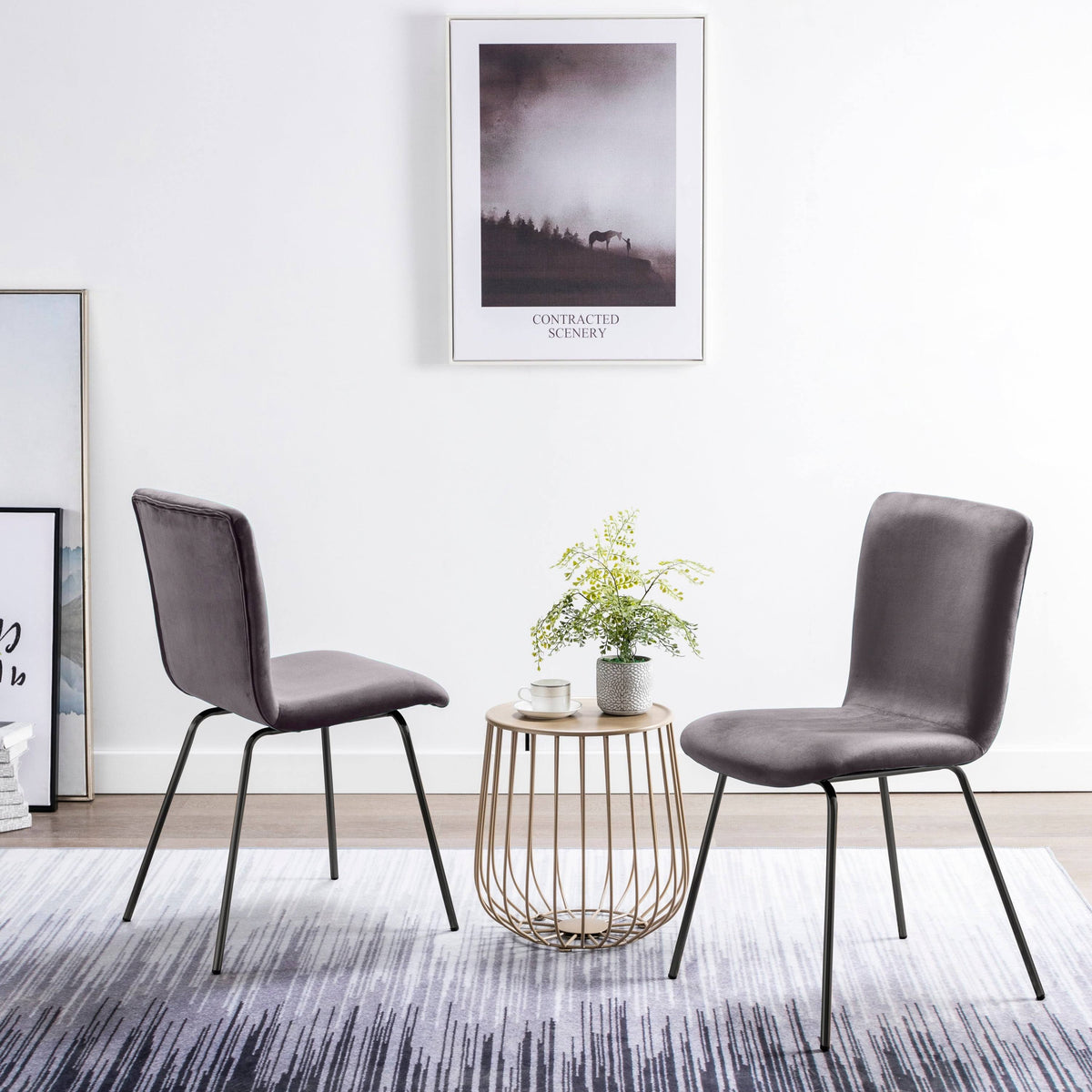 Set of 2 Velvet Dining Chair with Black Metal Legs A952