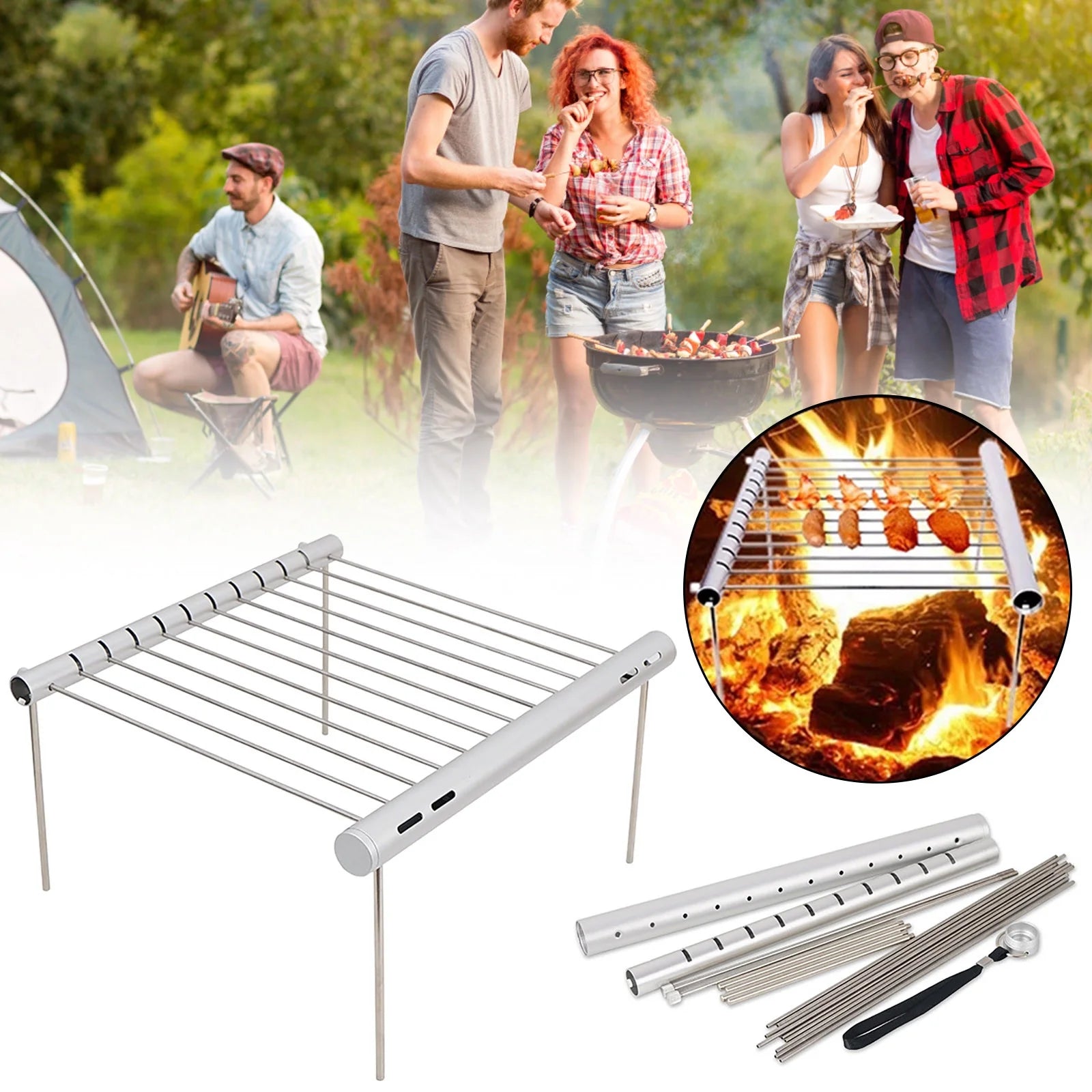 Portable Folding Barbeque Grill with Outdoor Baking Tray Holder M115