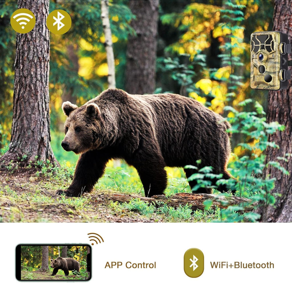 24MP 1296P WIFI Trail Camera with 120° Wide-Angle Night Vision Infrared Motion Sensor IP66 Waterproof S21302