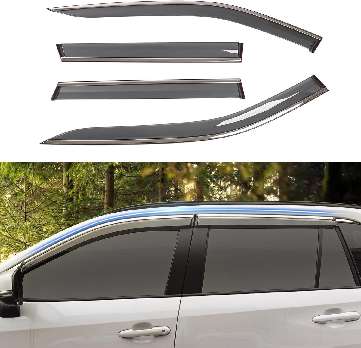 Gray Silver Strip Tape-on Side Window Deflector Pack of 2 I43215