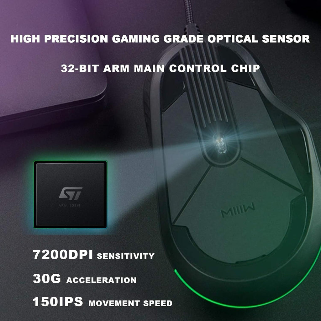 Wired Gaming Mouse with High Precision Optical Sensor, 7200DPI, 8 Programmable Buttons P839