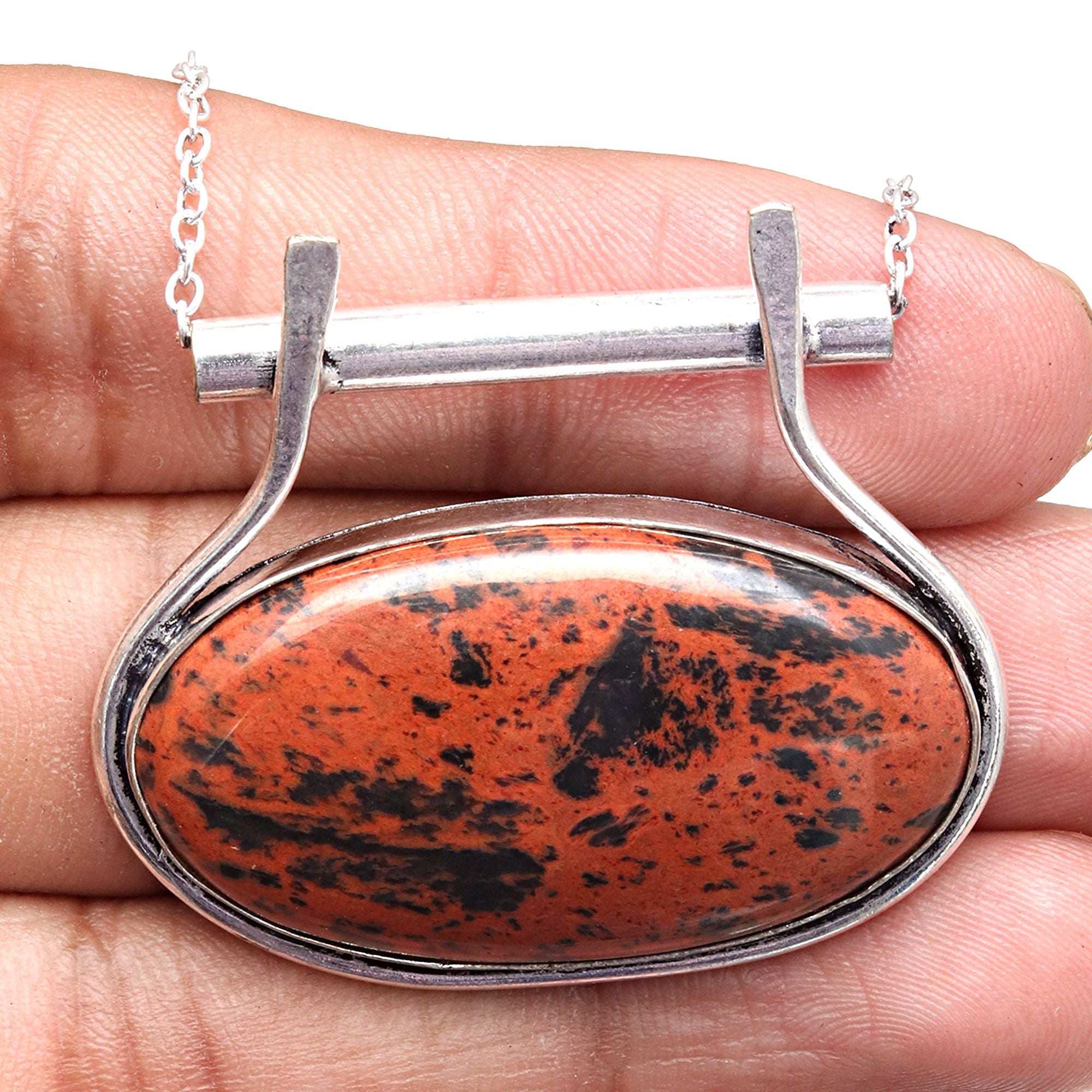 Mahogany Obsidian 925 Silver Necklace 20 in B437