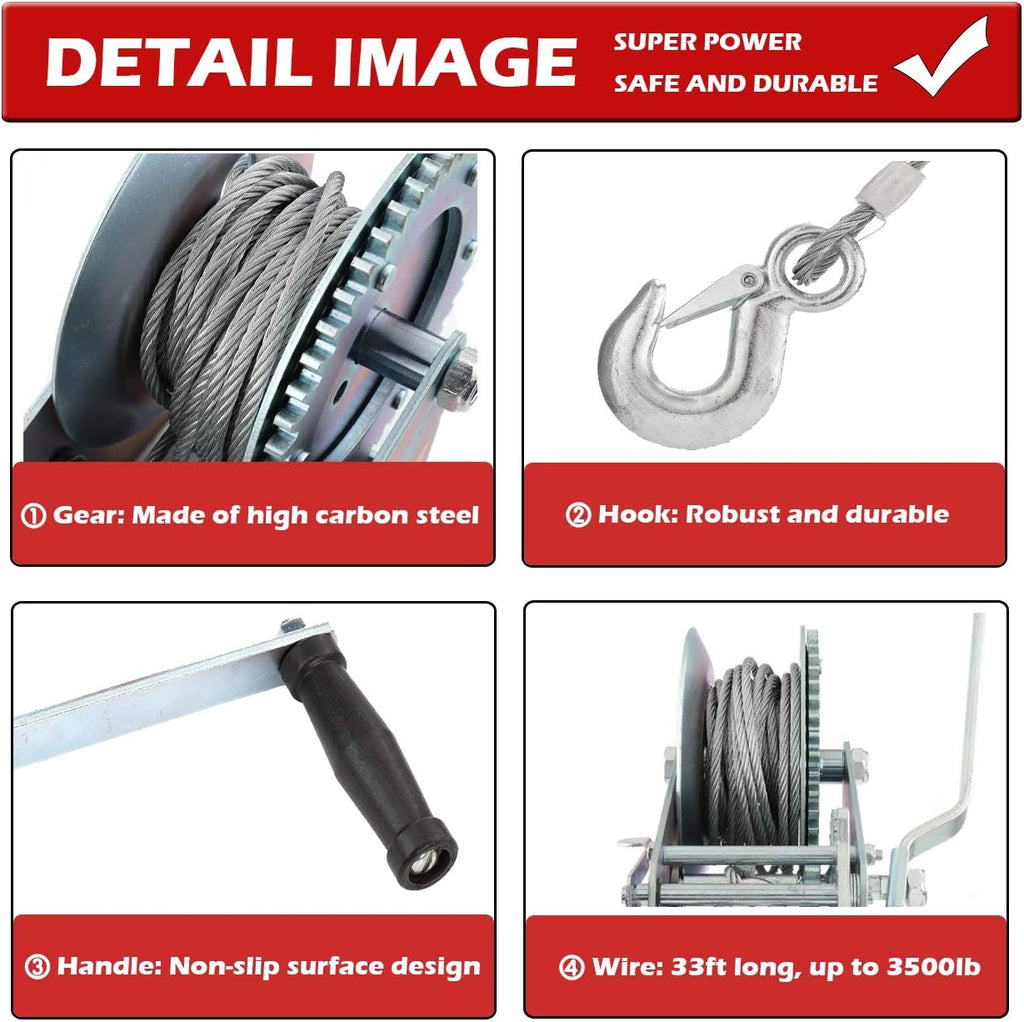 3500lbs Steel Hand Winch Cable, Pack of 2 Z446