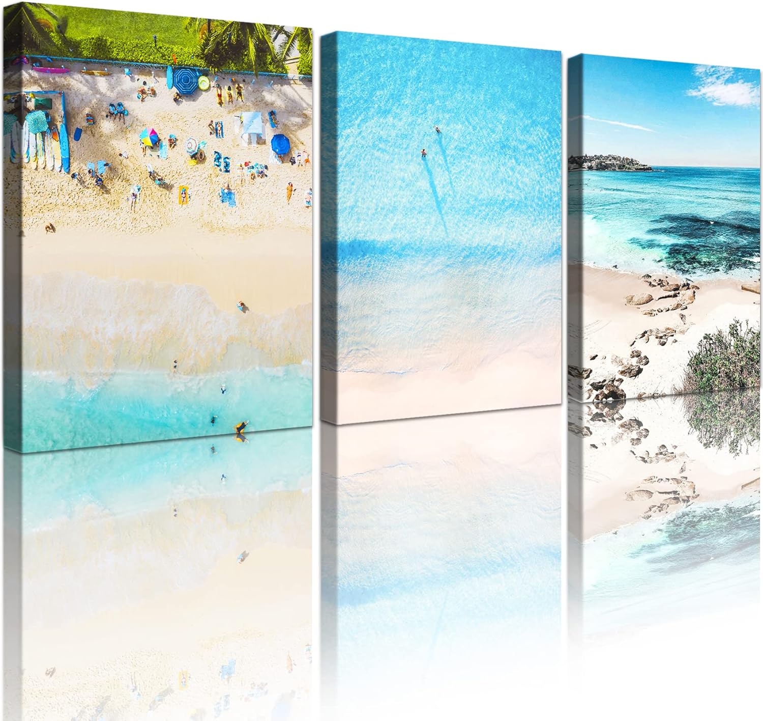 Seashell Beach Painting Seascape Coastal Blue Waves Canvas Print 12x16 inch x 3 Panels G94833