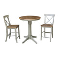30 in. Round Pedestal Gathering Table with 2 Counter Height Stools Hickory I221663