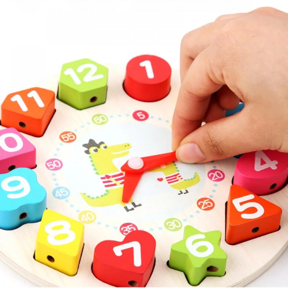 Wooden Puzzles for Toddler Shape Sorting Color Stacking Clock F434
