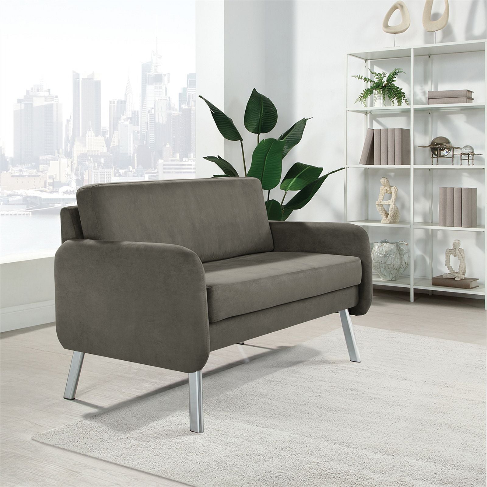 Charcoal Fabric Lounge Loveseat with Chrome Legs Y6629