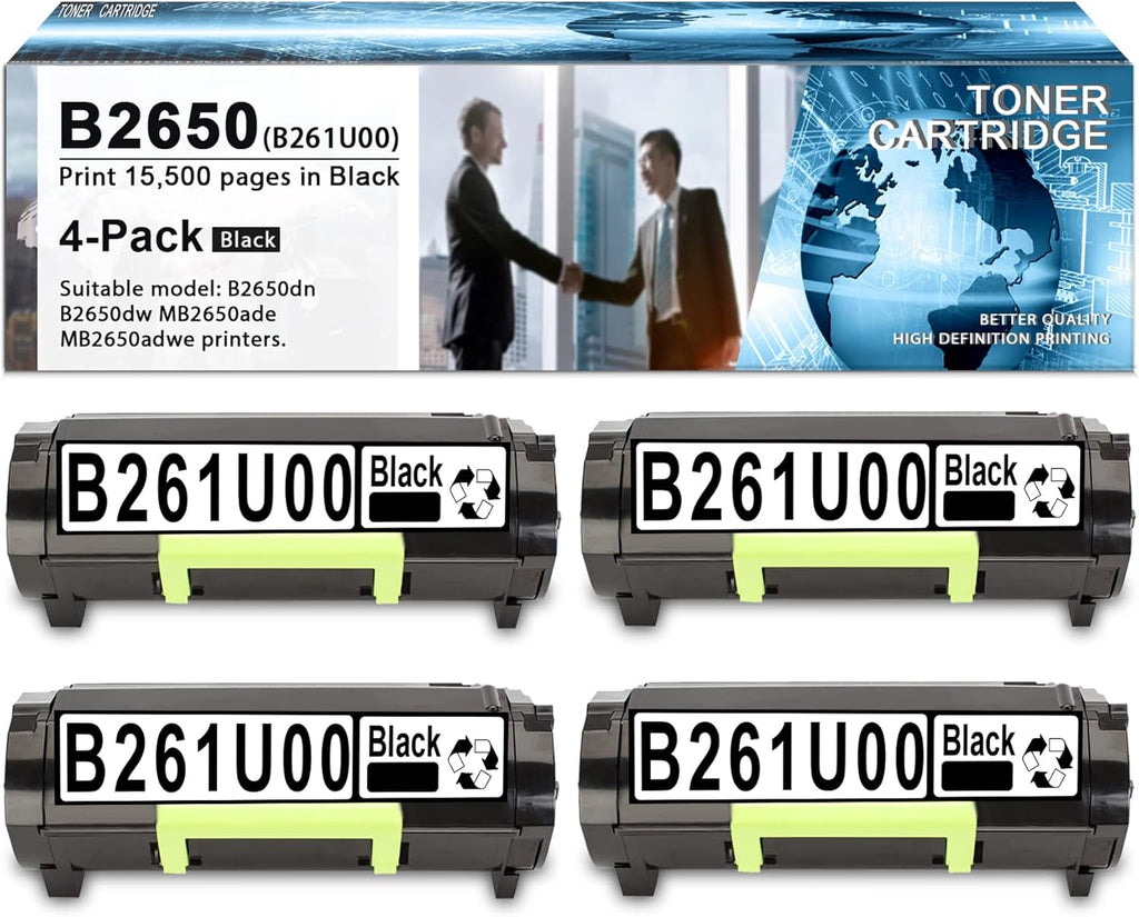 4Pack Black Toner Cartridges for Lexmark B2650dn B2650dw MB2650ade MB2650adwe P9366