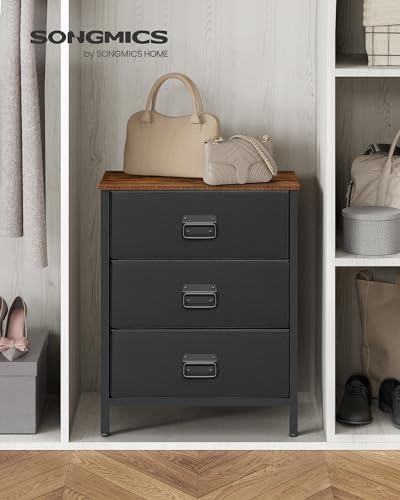 Rustic Brown and Black 7 Drawer Steel Frame Fabric Dresser D812