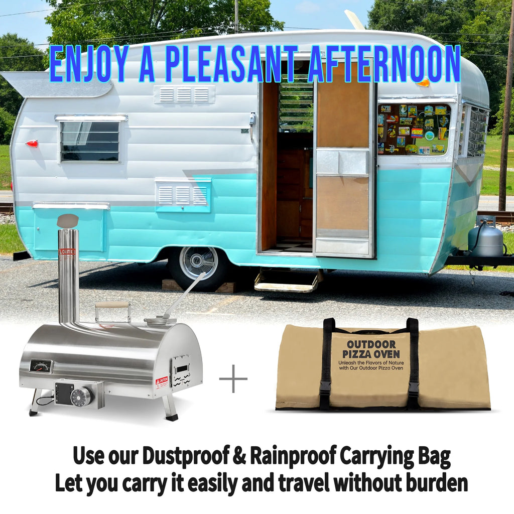 12" Stainless Steel Wood Fired Portable Pizza Oven with Built-in Thermometer Carry Bag A963145