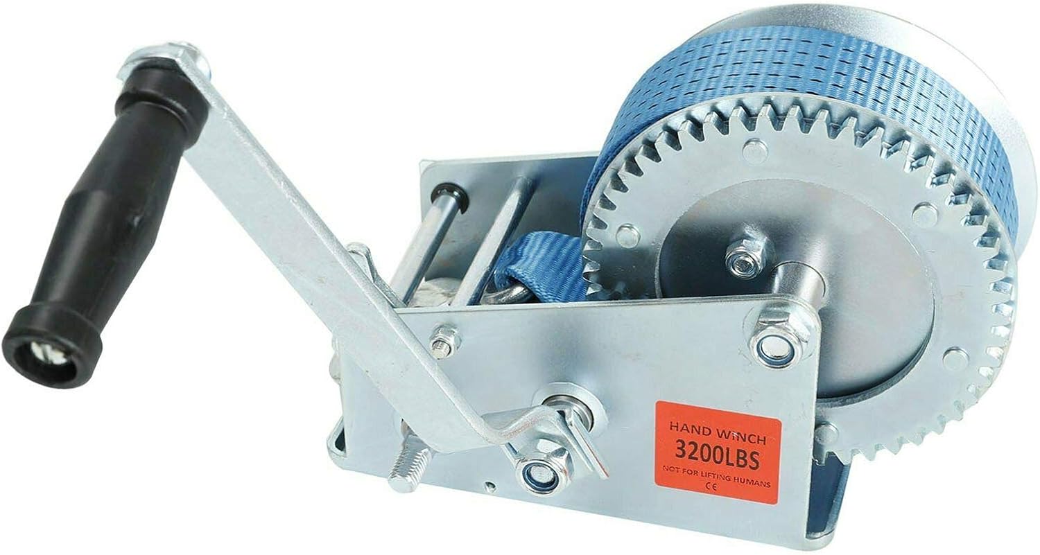 3200lbs Hand Crank Gear Winch Polyester Strap Pack of 2 A88253