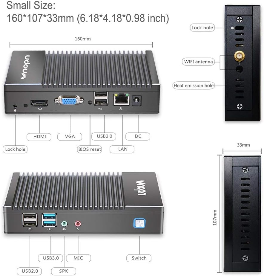 Fanless Mini PC Windows 10 pro AMD A6 Quad core 4G DDR3 128G SSD K94250
