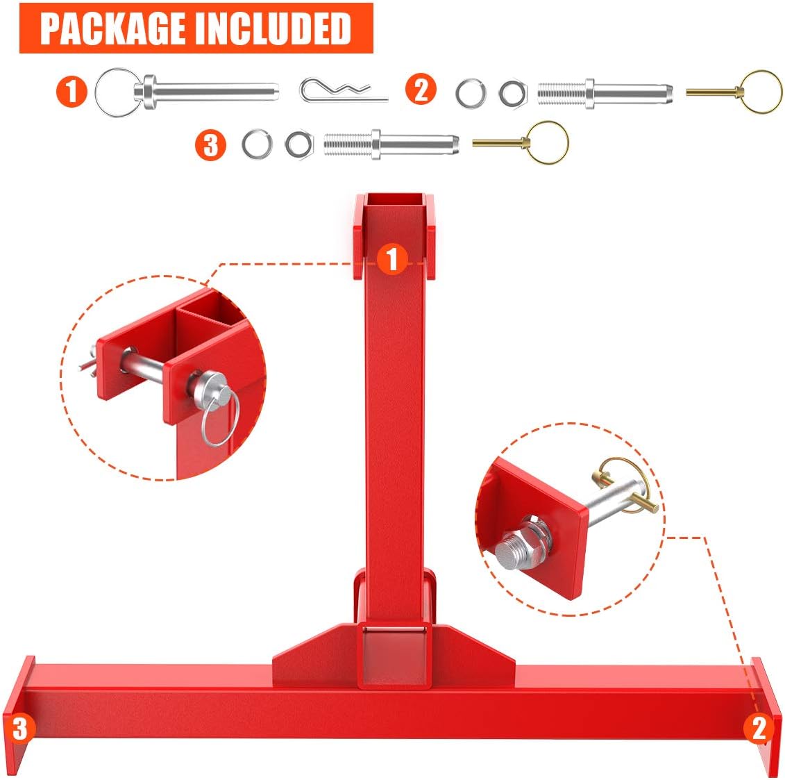 Red 3 Point Trailer Hitch with 2 Receivers B47462