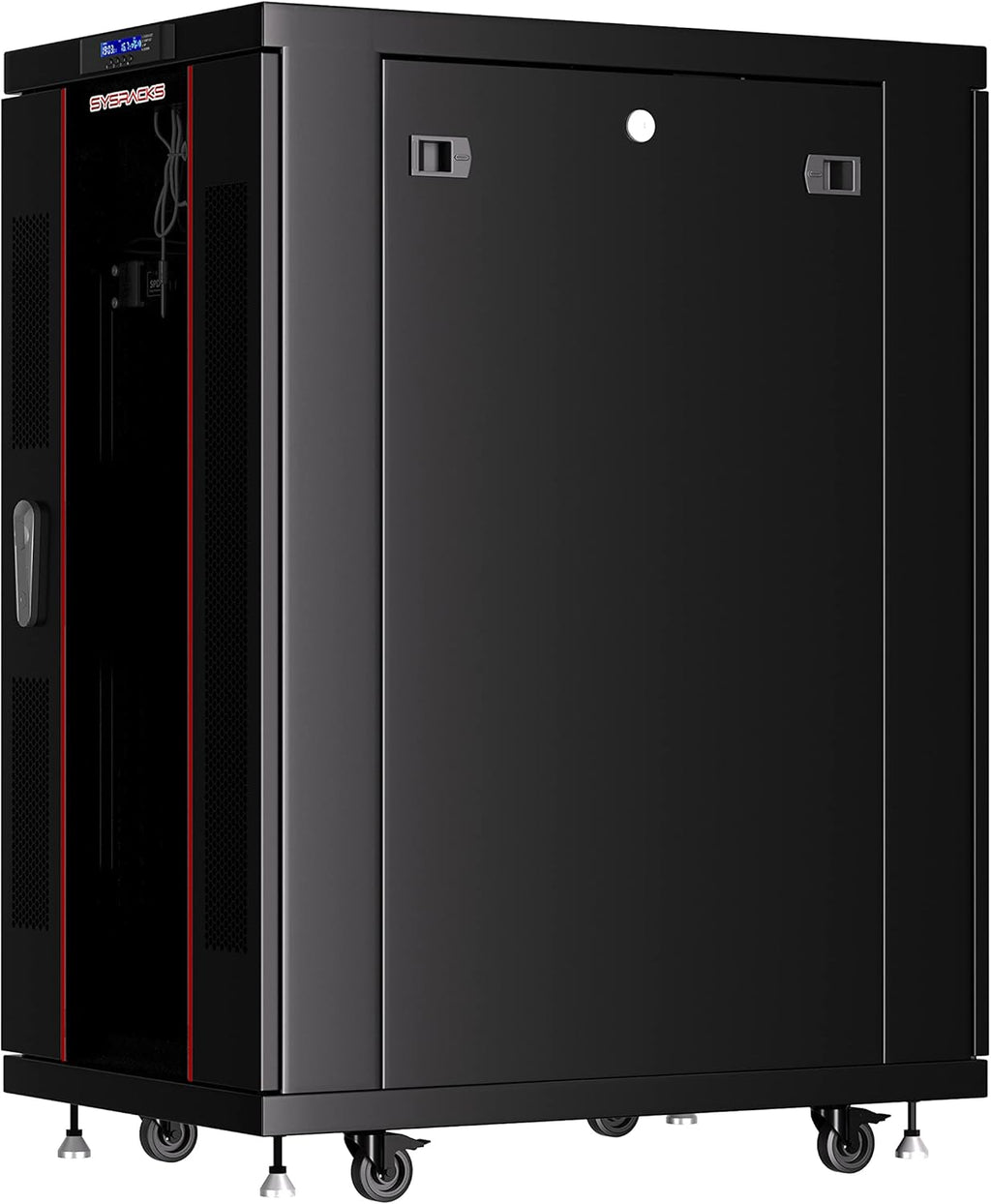 Locking Server Rack Cabinet Enclosure on Casters with Rack Shelf and Cooling Fan Thermostat C2675