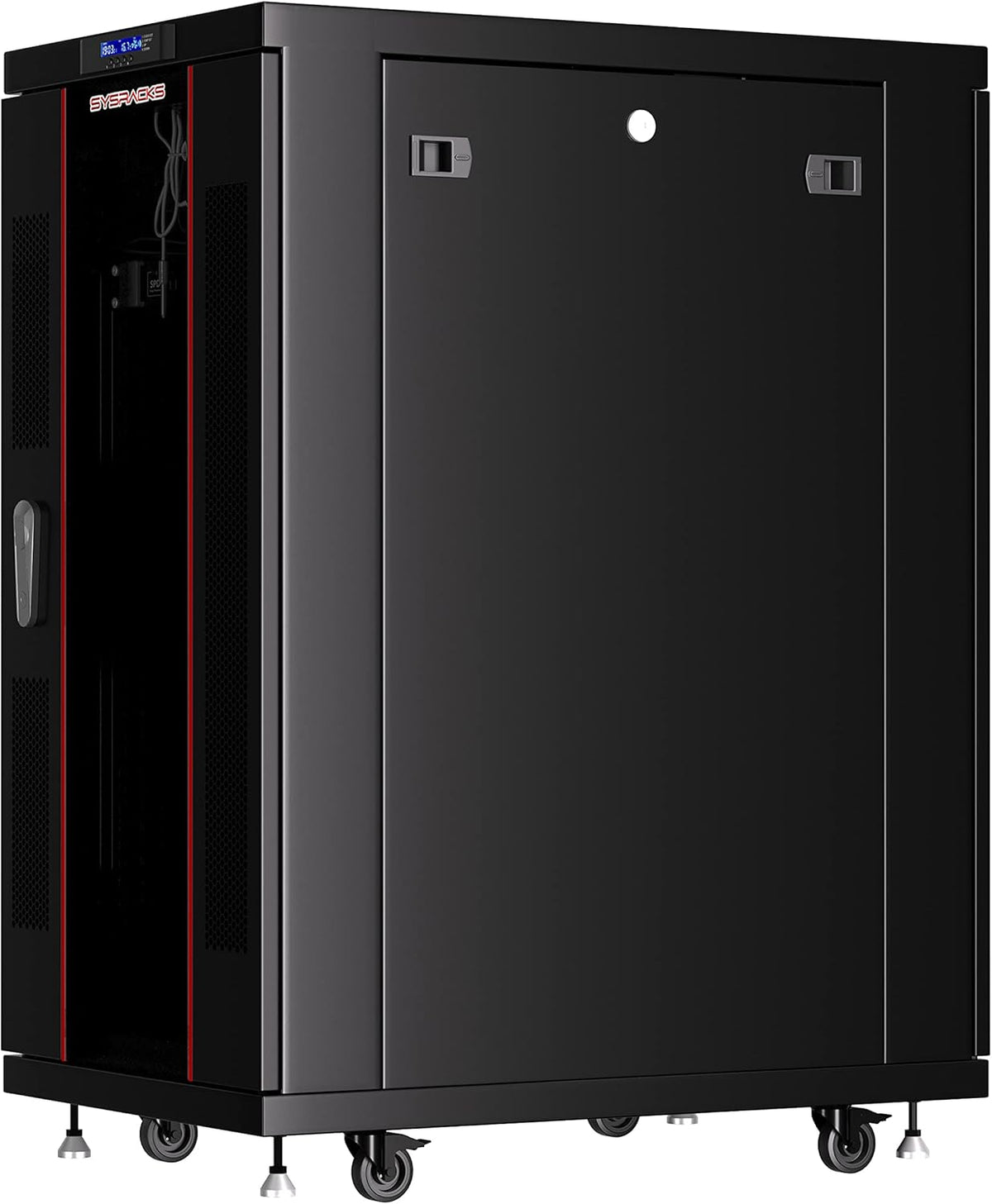 Locking Server Rack Cabinet Enclosure on Casters with Rack Shelf and Cooling Fan Thermostat C2675