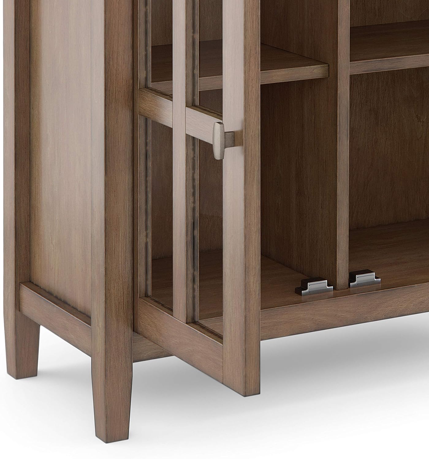 Rustic Natural Aged Brown Solid Wood Low Storage Cabinet with 2 Adjustable Shelves and Tempered Glass Door J854