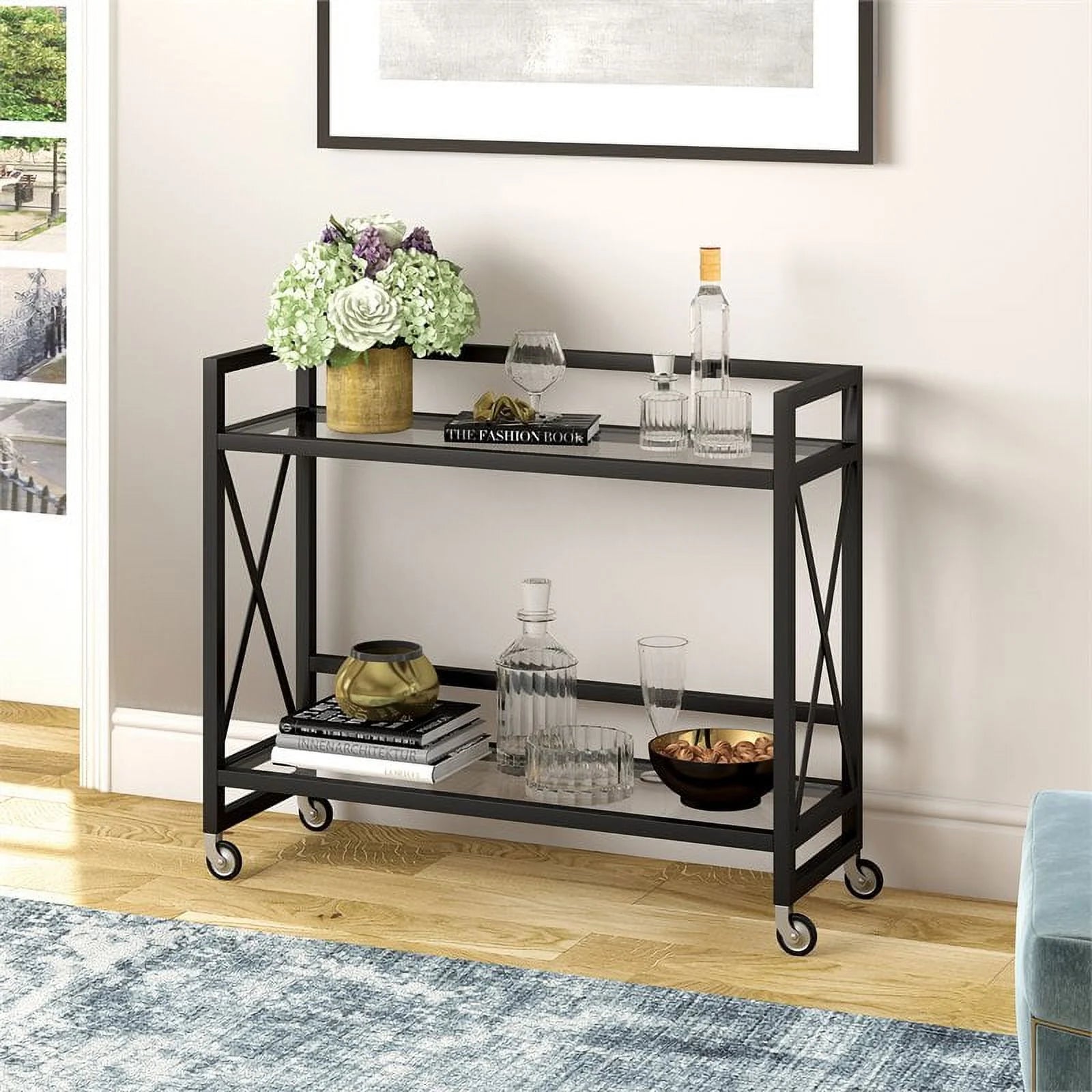 Blackened Bronze Metal/Glass Bar Cart N8200