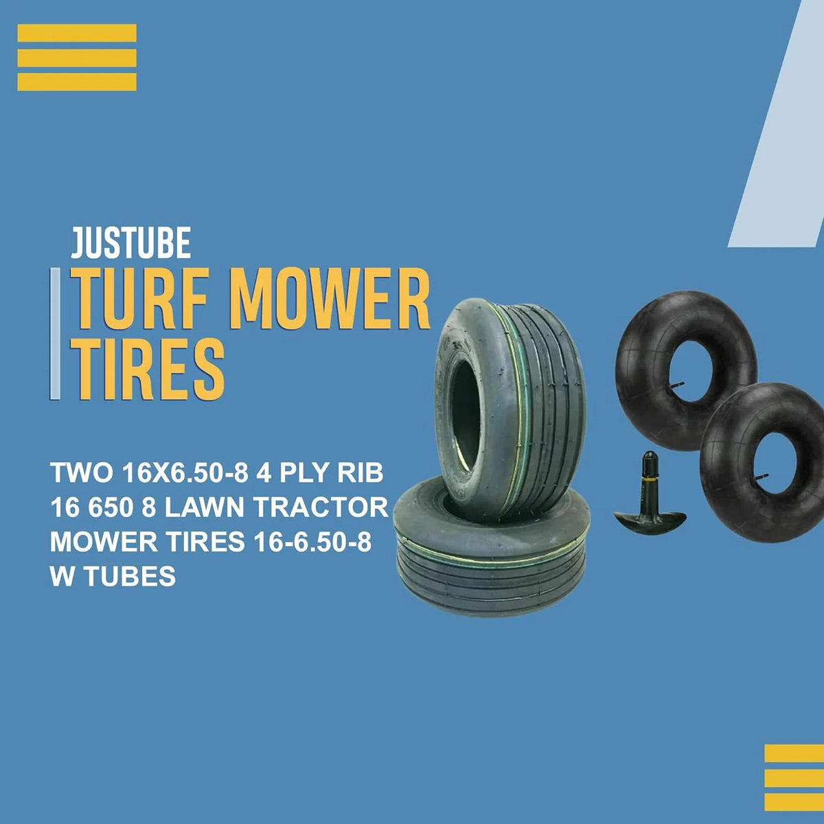 Two 16x6.50-8 4 Ply Lawn Tractor Mower Tires with Tubes S806