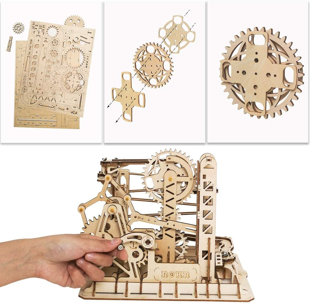 3D Wooden Puzzle Mechanical Gears Marble Run Model Kit E633