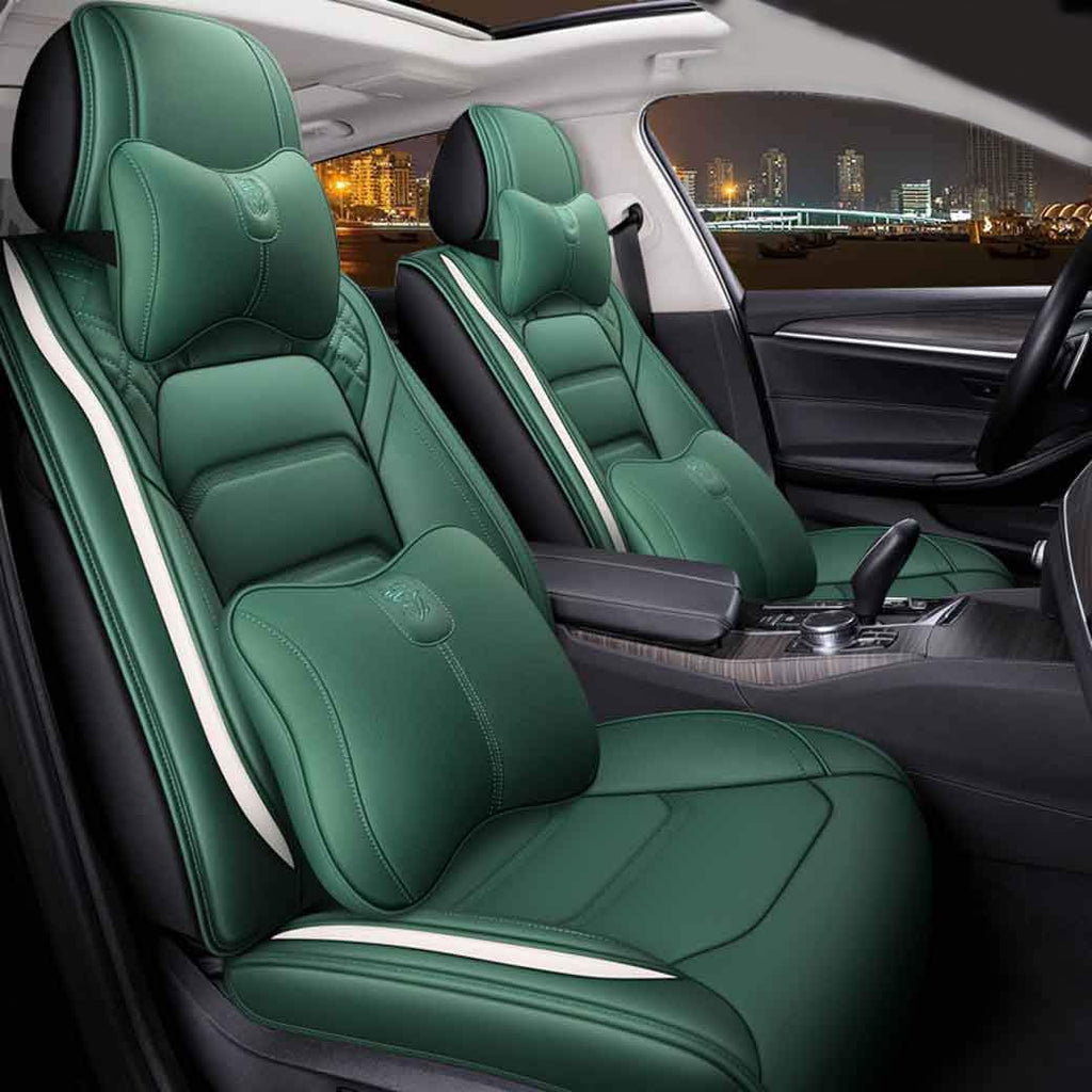 Green Leather Car Seat Covers 5 Seats Full Set O9546