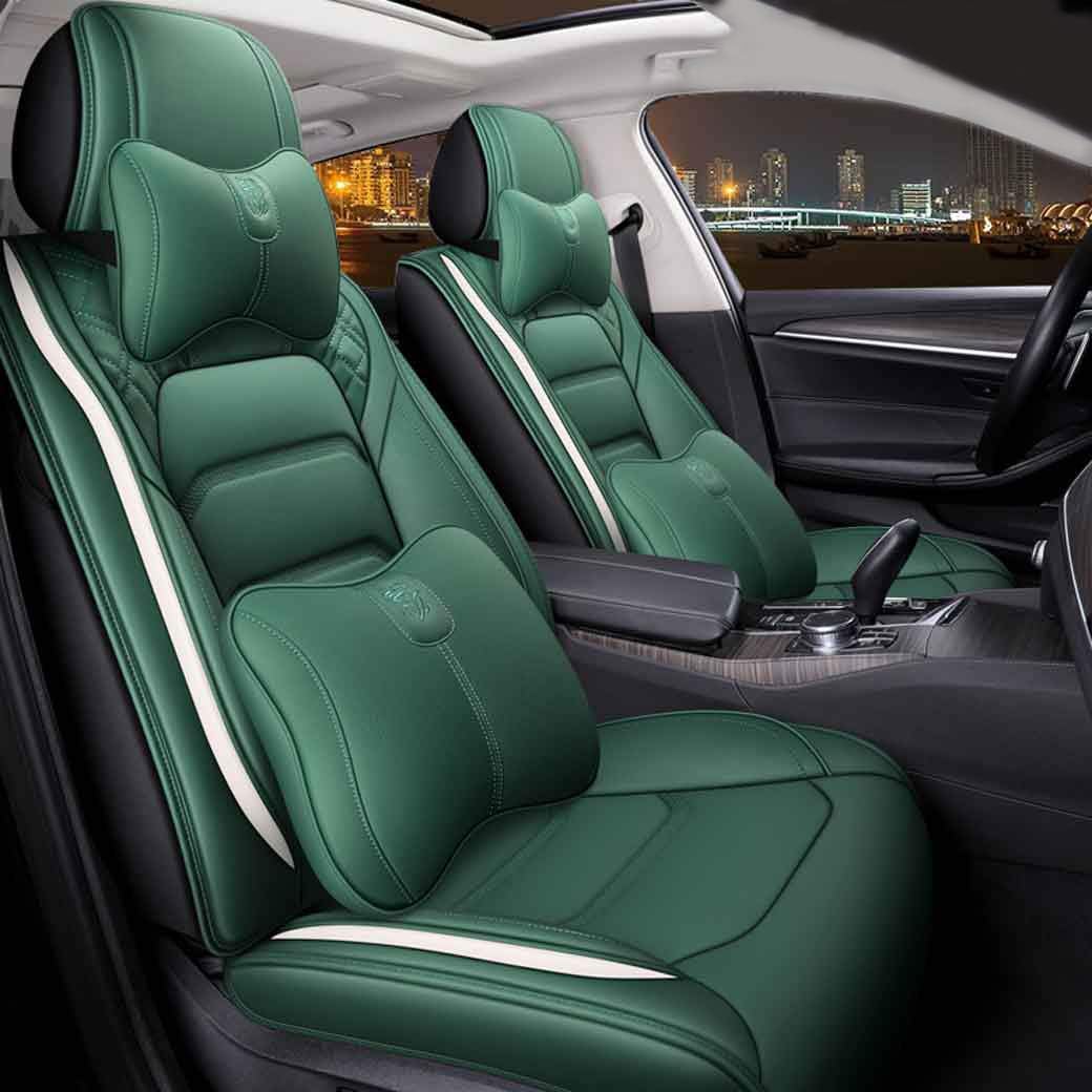 Green Leather Car Seat Covers 5 Seats Full Set O9546